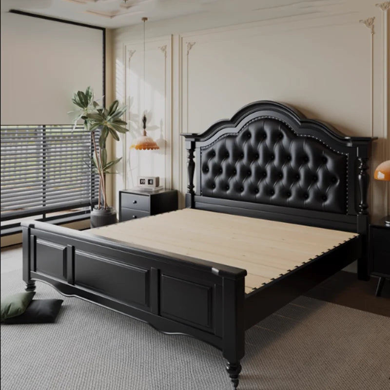 Wooden Design Bed Bedroom King Size Luxury European Floor Frame Bed Sleeping Princess Leather Letto Matrimoniale Home Furniture