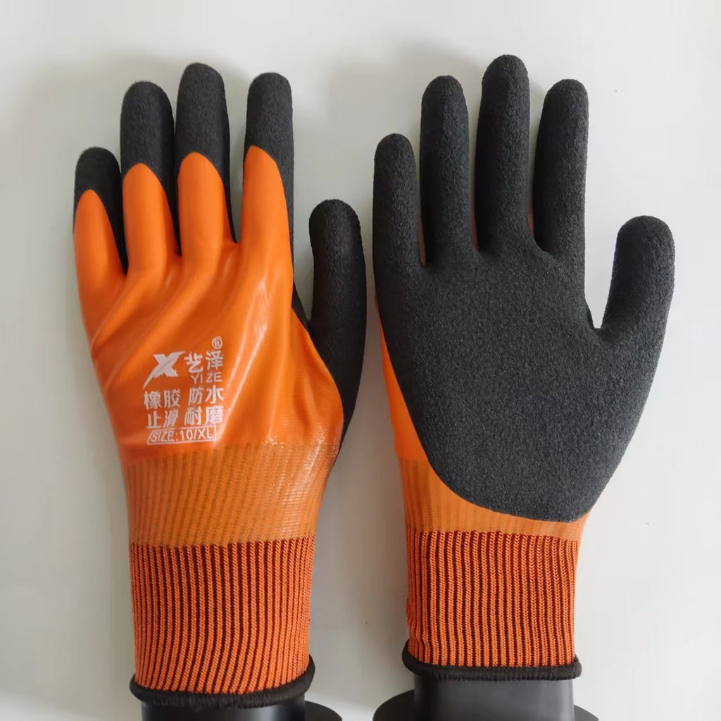 1 Pair Work Gloves Waterproof Rubber Non-Slip Double Coated Wear-Resistant Safety Gloves Construction Gardening Mechanics