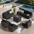 9 Pieces Outdoor Sectional Patio Furniture Set with Fire Pit Table PE Rattan Wicker Patio Sectional Armless, Customized