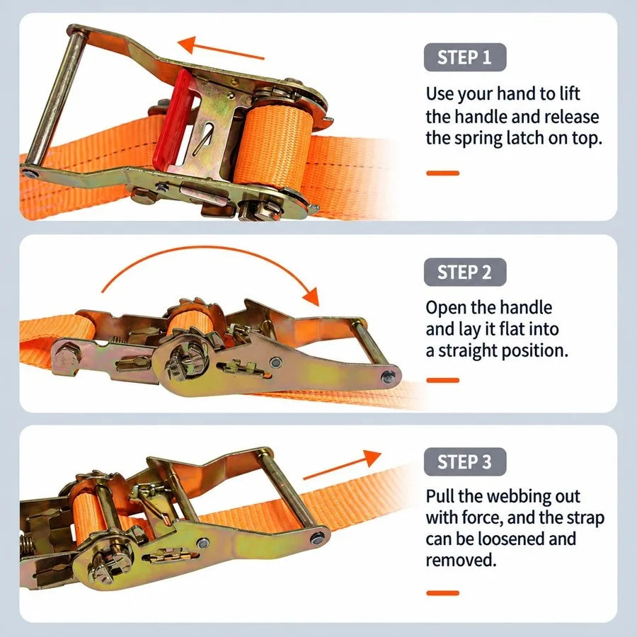 Heavy-Duty Car & Truck Front Cargo Ratchet Strap with Metal Buckle - Adjustable, Secure Tie-Down for Safe Luggage Transport