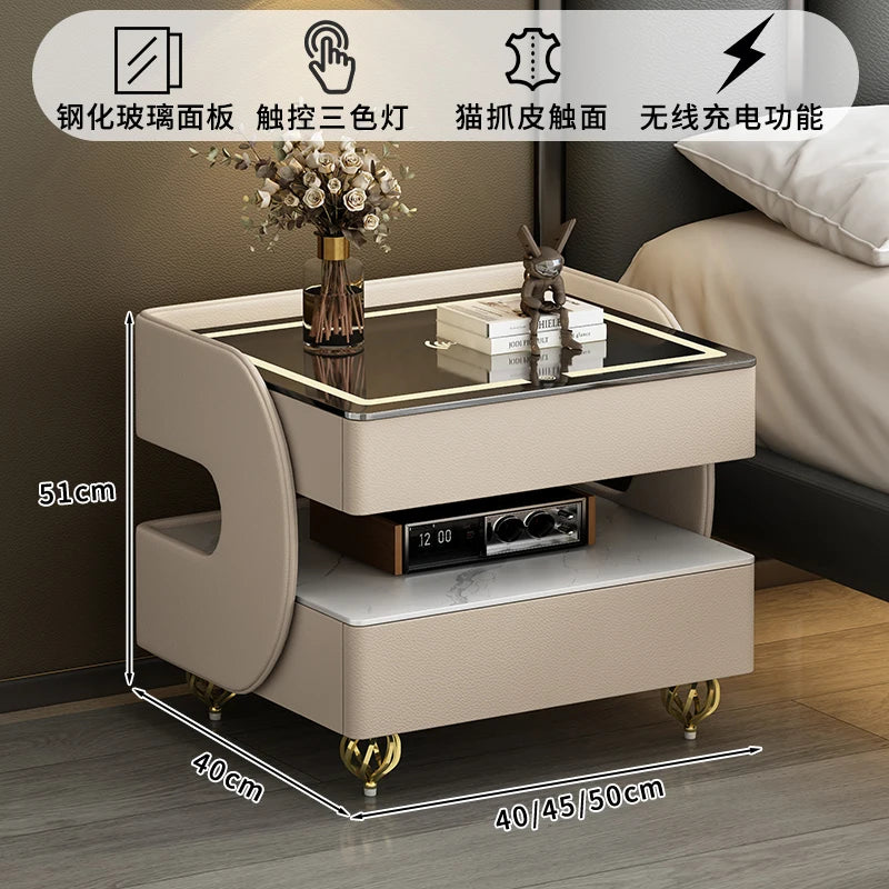 Modern Designer Nightstands With Lock Minimalist Premium Aesthetic Bedside Table Metal Legs Glamour Table De Nuit Furnitures