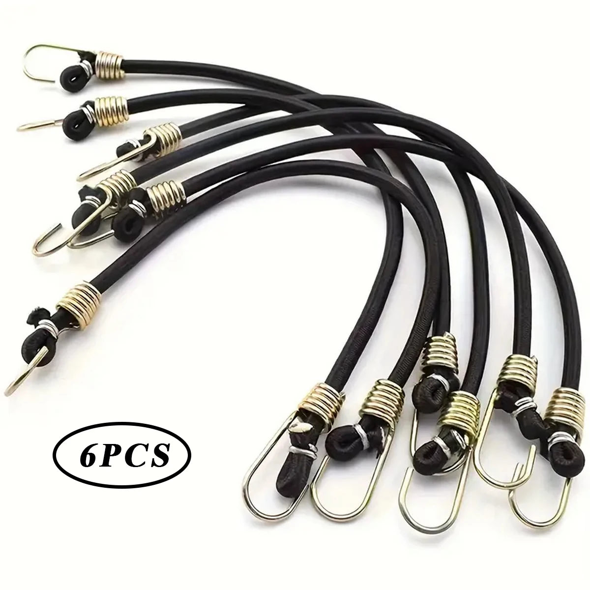 3/6pcs Heavy Duty Black Bungee Cords with Hooks - 6 Pack - Durable Elastic Straps for Securing Cargo and Outdoor Use