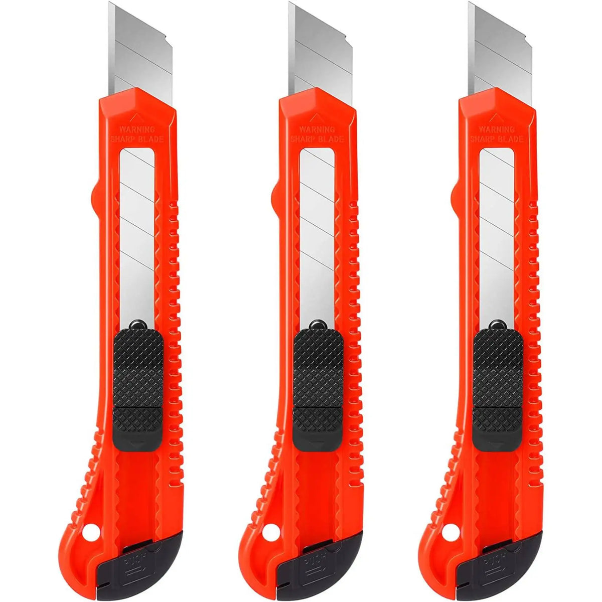 3 Pack Utility Knife Box Cutter Retractable, Compact Box Knife for Cartons, Cardboard and Boxes, with 10 Piece 18mm Wider
