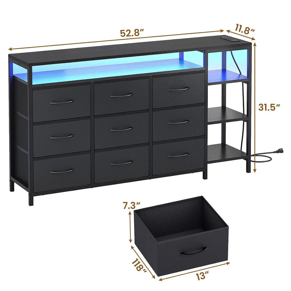LED TV Stand Dresser 9 Drawers For 55 60 Inch Bedroom Storage, Customized