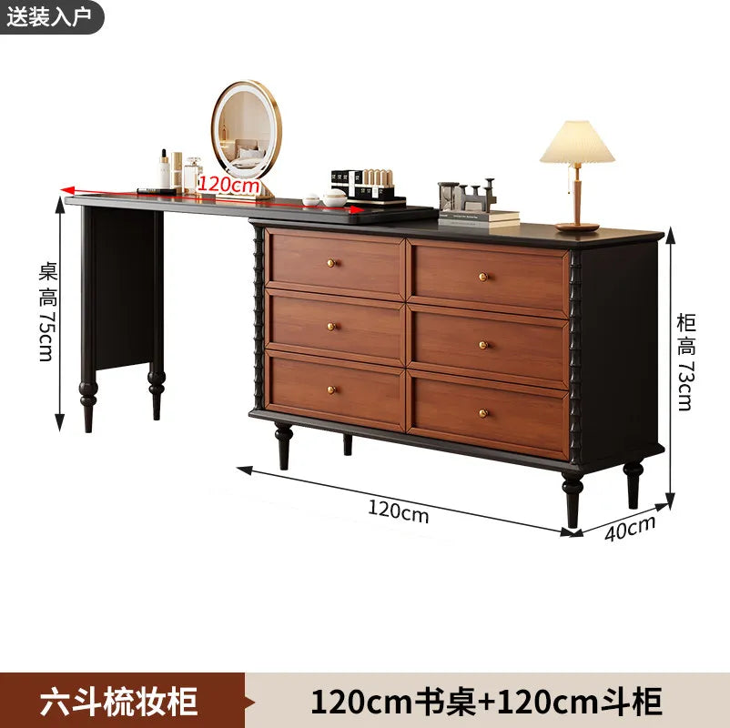 Black Double Dresser Makeup Vanity Vintage Drawers Wooden Long Makeup Vanity Luxury Storage Postazione Trucco Rome Furniture