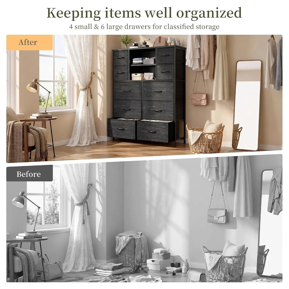 10-Drawer Dresser for Bedroom, 48"H Organizer Storage for clothes, Customized