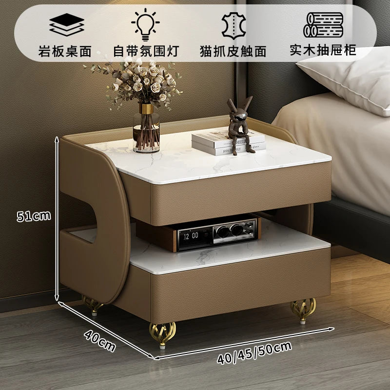 Modern Designer Nightstands With Lock Minimalist Premium Aesthetic Bedside Table Metal Legs Glamour Table De Nuit Furnitures