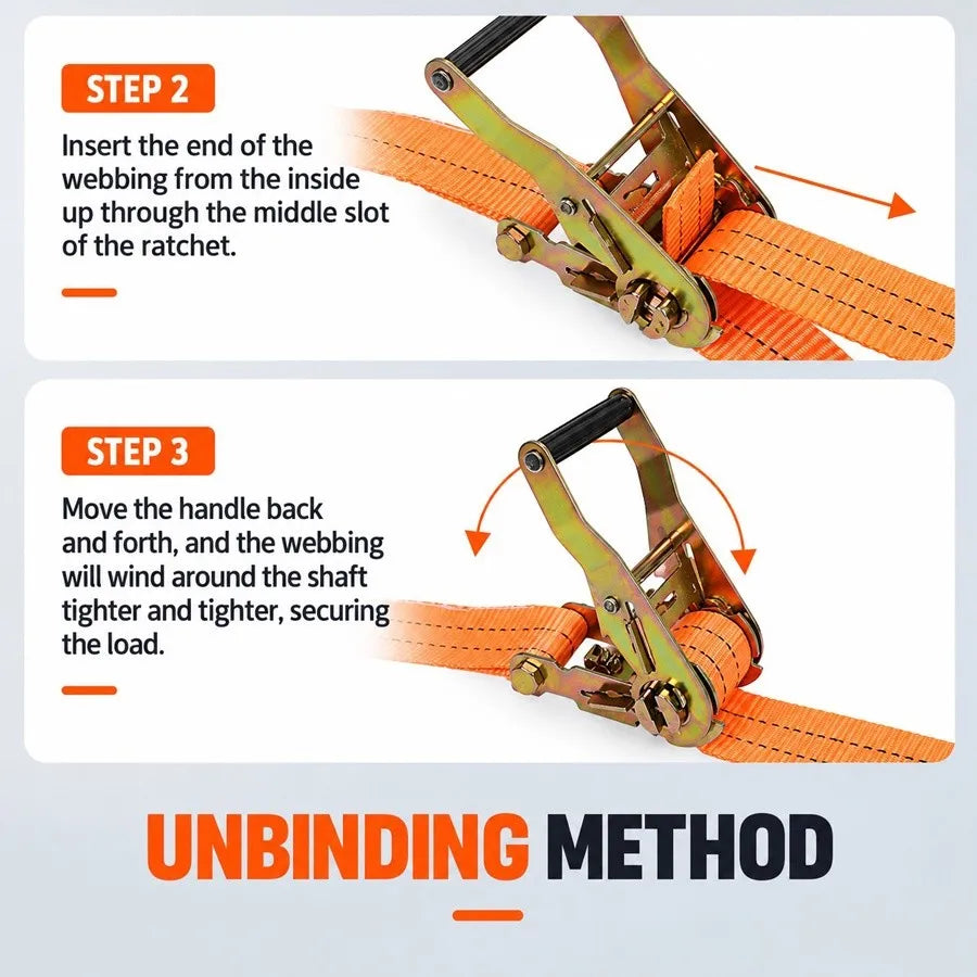 Heavy-Duty Car & Truck Front Cargo Ratchet Strap with Metal Buckle - Adjustable, Secure Tie-Down for Safe Luggage Transport