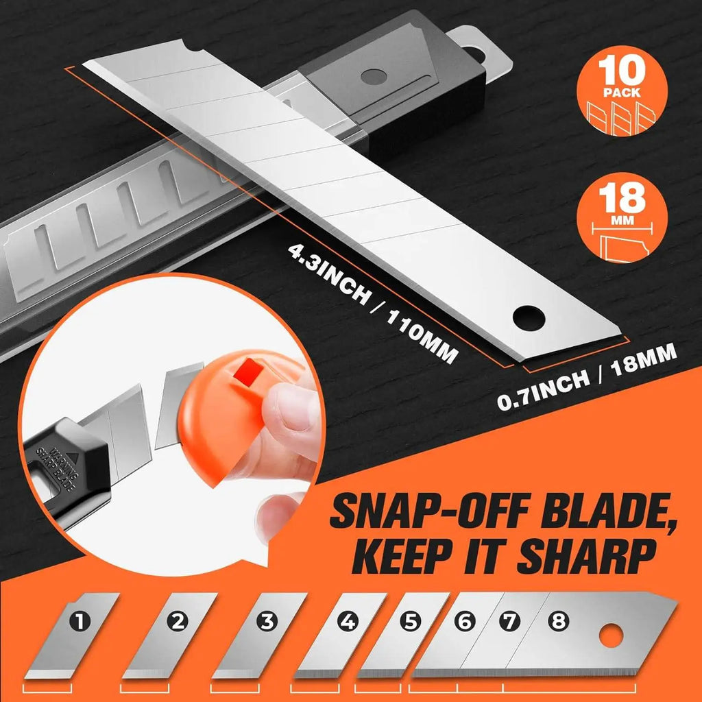 3 Pack Utility Knife Box Cutter Retractable, Compact Box Knife for Cartons, Cardboard and Boxes, with 10 Piece 18mm Wider
