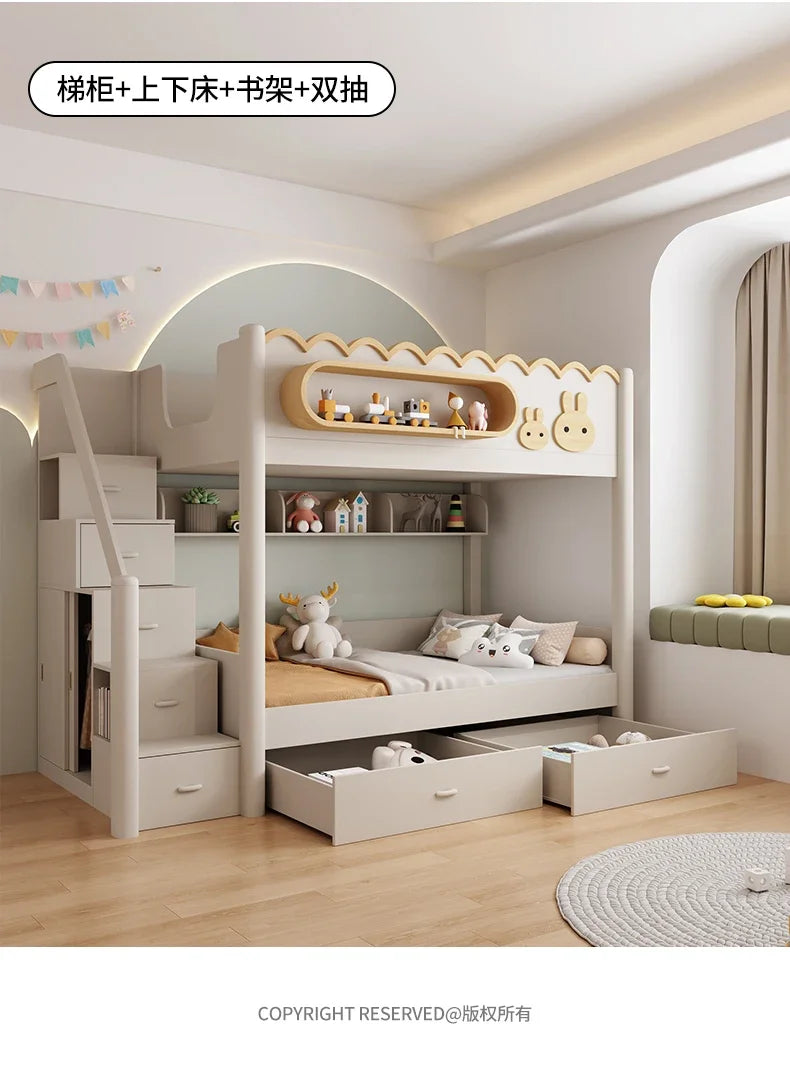 135x190cm Modern Bunk Full Size Bed Full Sizebed Frame Dorm Room Essential Loftbed With Desk Loft Beds Double Home Furniture