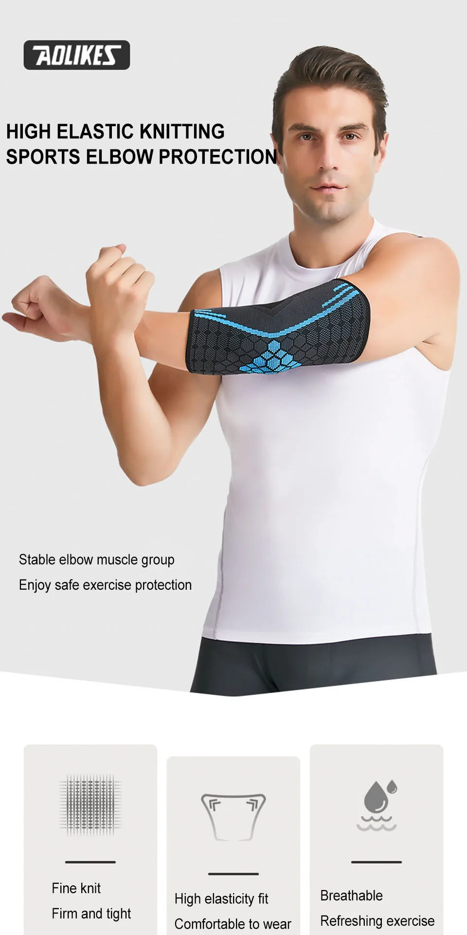 AOLIKES 1PCS New Elbow Compression Sleeve,Tennis Elbow Braces for Tendonitis and Tennis Elbow,Arm Supports golfer elbow support