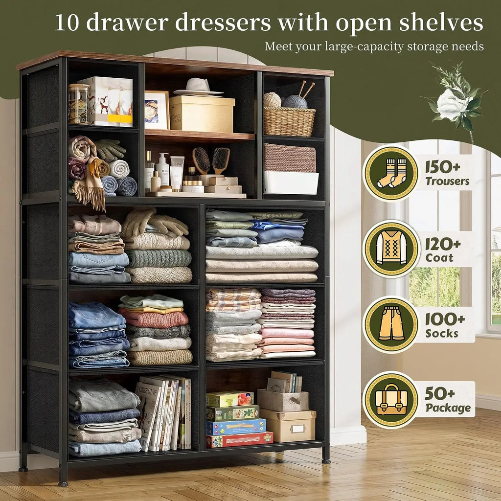 10-Drawer Dresser for Bedroom, 48"H Organizer Storage for clothes, Customized