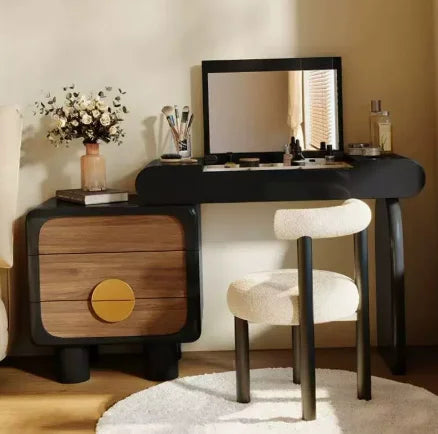 Black Flip Makeup Dressing Table With Light Mirror Stool Headdresses Vanity Desk Dresser Wooden Hairstyle Hotel Furniture