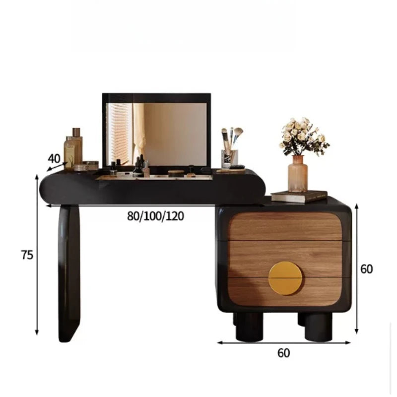 Black Flip Makeup Dressing Table With Light Mirror Stool Headdresses Vanity Desk Dresser Wooden Hairstyle Hotel Furniture