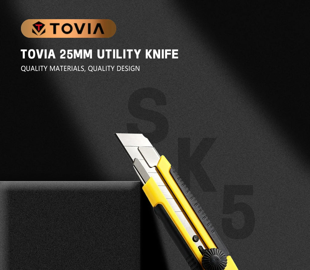25mm Utility Knife SK5 Stainless Steel Blade Retractable Knife Box Cutter Snap-off Pocket Utility Knives DIY Art Outdoor TOVIA