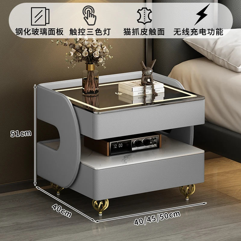 Modern Designer Nightstands With Lock Minimalist Premium Aesthetic Bedside Table Metal Legs Glamour Table De Nuit Furnitures