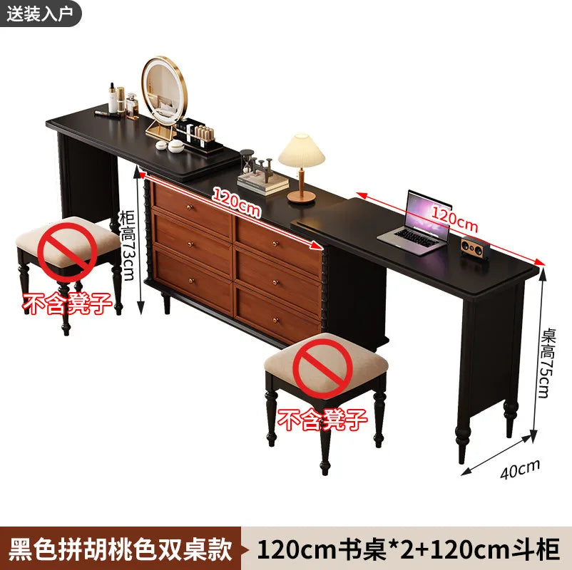 Black Double Dresser Makeup Vanity Vintage Drawers Wooden Long Makeup Vanity Luxury Storage Postazione Trucco Rome Furniture