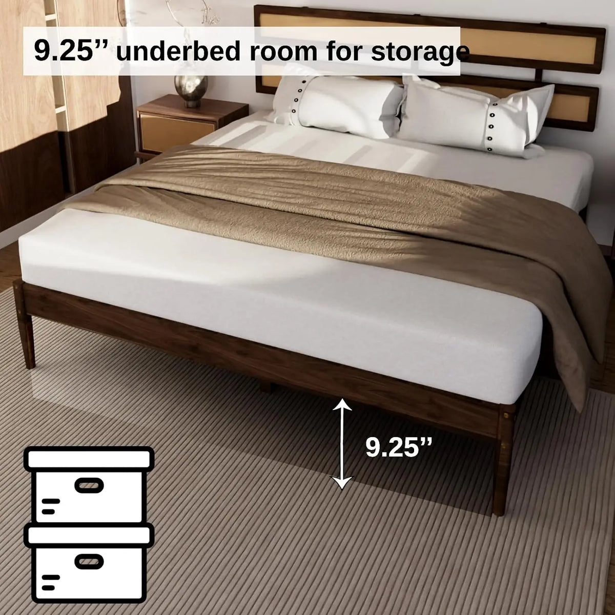 Solid Wood Bed Frame With Headboard, Platform Panel, Brown, Customized
