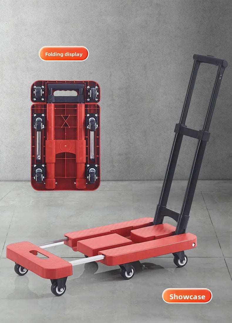Portable Folding Hand Truck 100kg Load Capacity Home Cargo Flatbed Cart Mute/Regular Wheel Optional Luggage Trailer Drawbar Cart