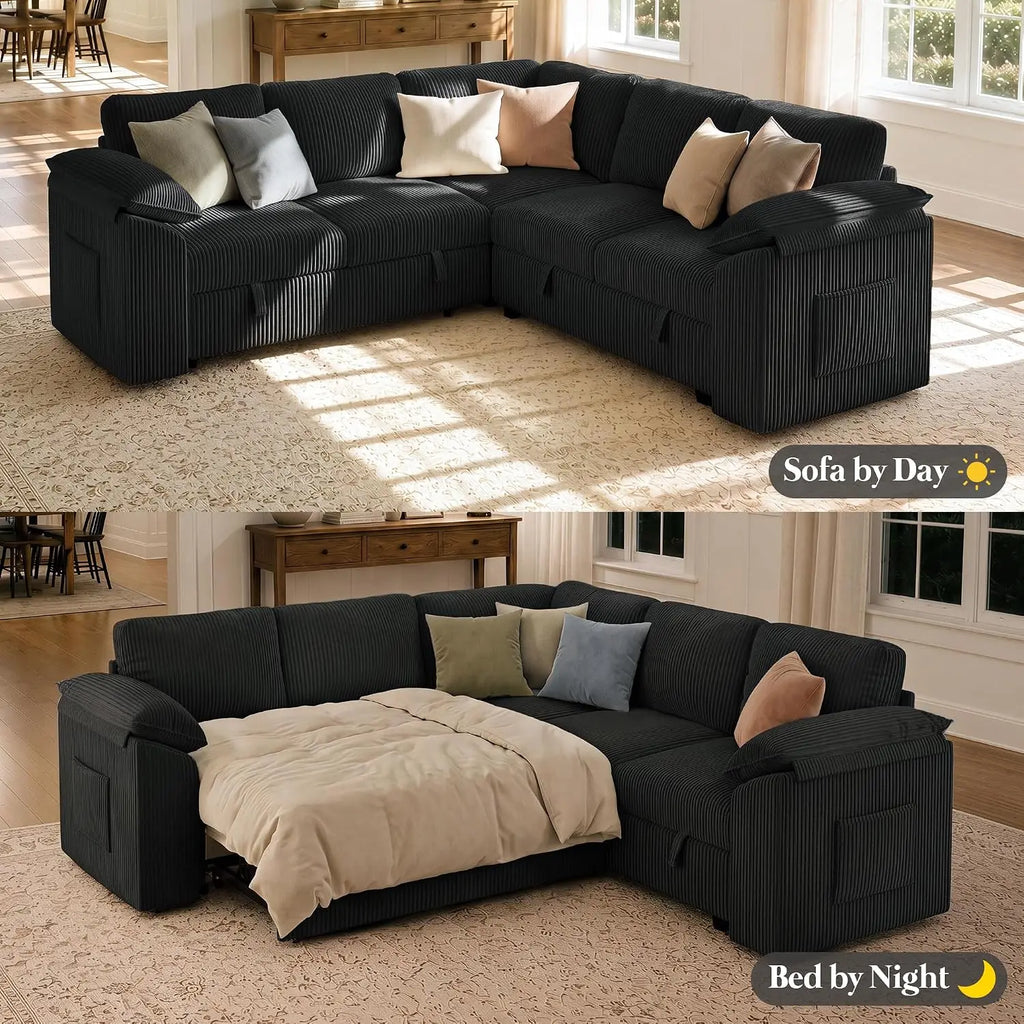 85" Modular Sectional Sleeper Sofa with Pull Out Bed, Black, Customized