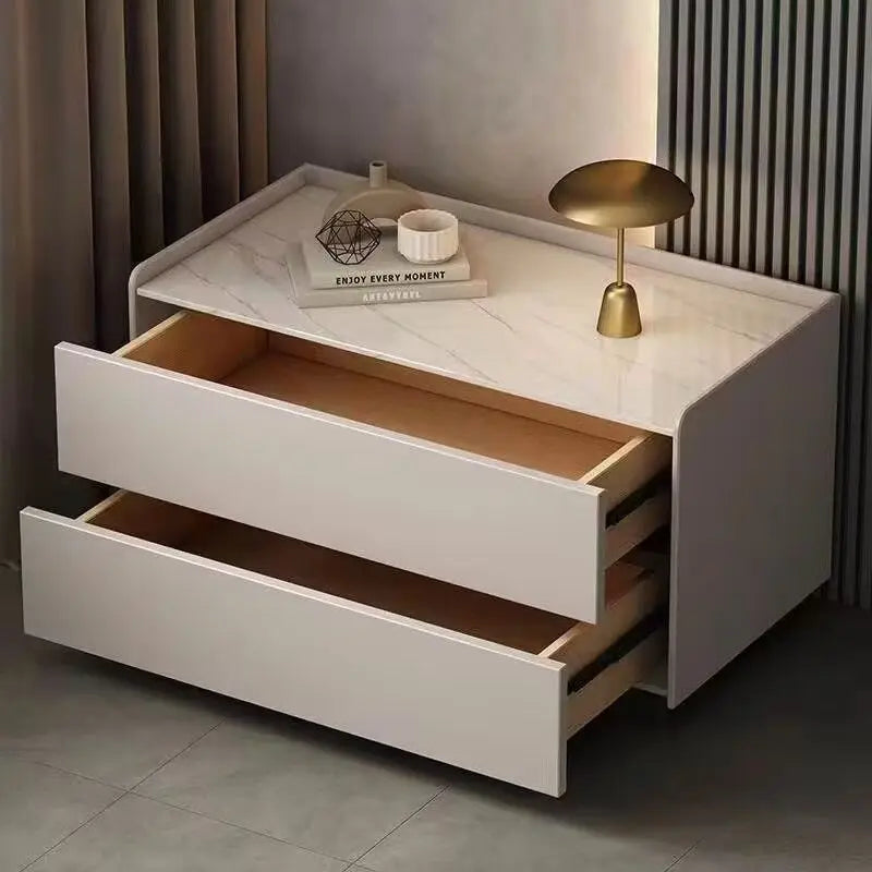 Solid Wood Nightstand No Assembly Large Drawer Hidden Handles Rounded Corners Safe Eco-Friendly Bedroom Furniture