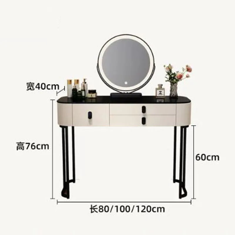 Led Light Mirror Dressing Table Desk Drawers French Wood Vintage Elegant Makeup Vanity Luxury Modern Storage Pink Furniture