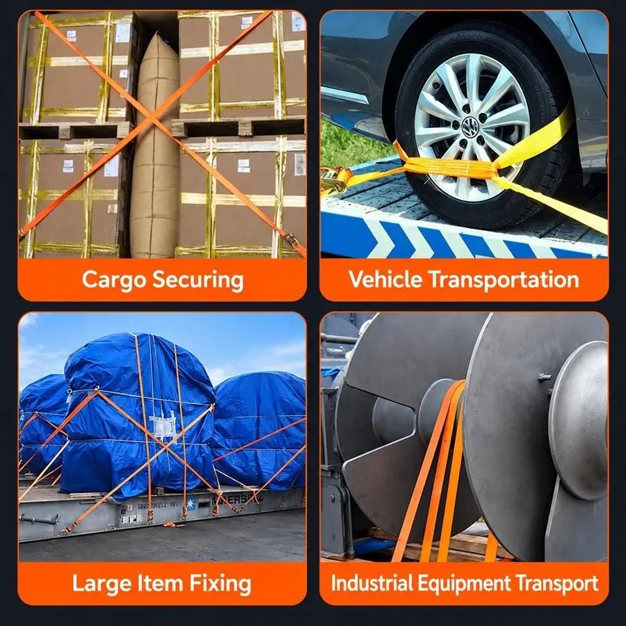Heavy-Duty Car & Truck Front Cargo Ratchet Strap with Metal Buckle - Adjustable, Secure Tie-Down for Safe Luggage Transport