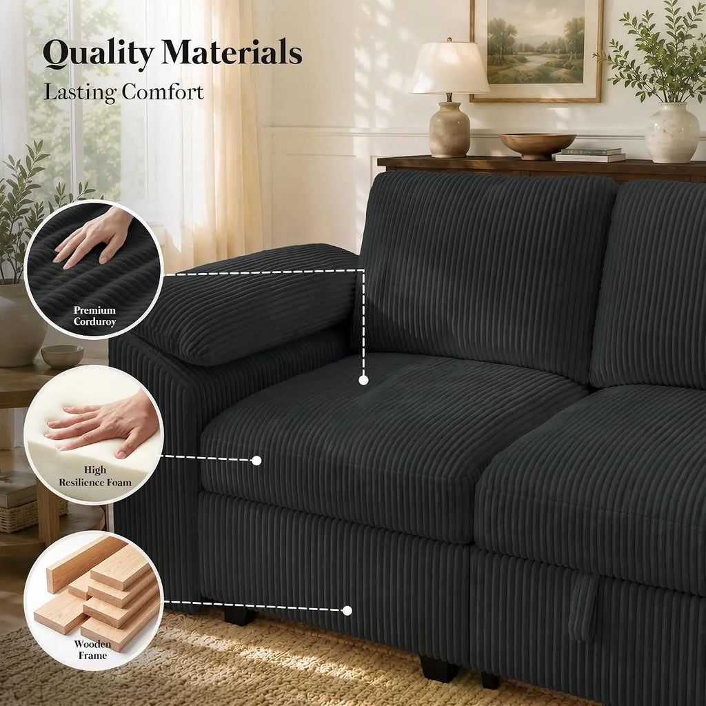 85" Modular Sectional Sleeper Sofa with Pull Out Bed, Black, Customized