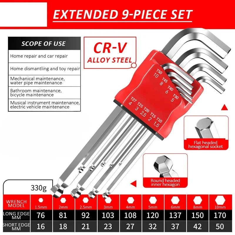 Allen Key Set，Allen Hex Wrench Screwdriver Set With Sleev Universal Torque Long Metric,for Motorcycles, Bicycles