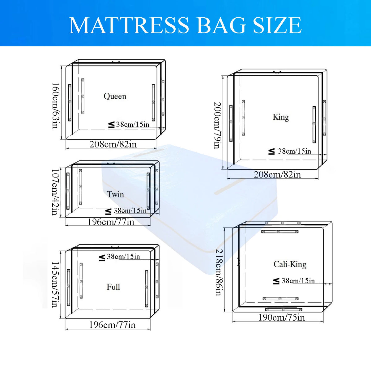 Mattress Bag for Moving and Storage,Heavy Duty Tarp Reusable Mattress Storage Bag,Easy Carrier Mattress Moving Cover Travel