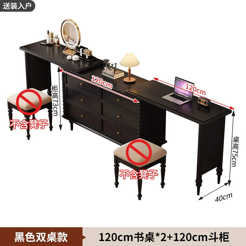 Black Double Dresser Makeup Vanity Vintage Drawers Wooden Long Makeup Vanity Luxury Storage Postazione Trucco Rome Furniture
