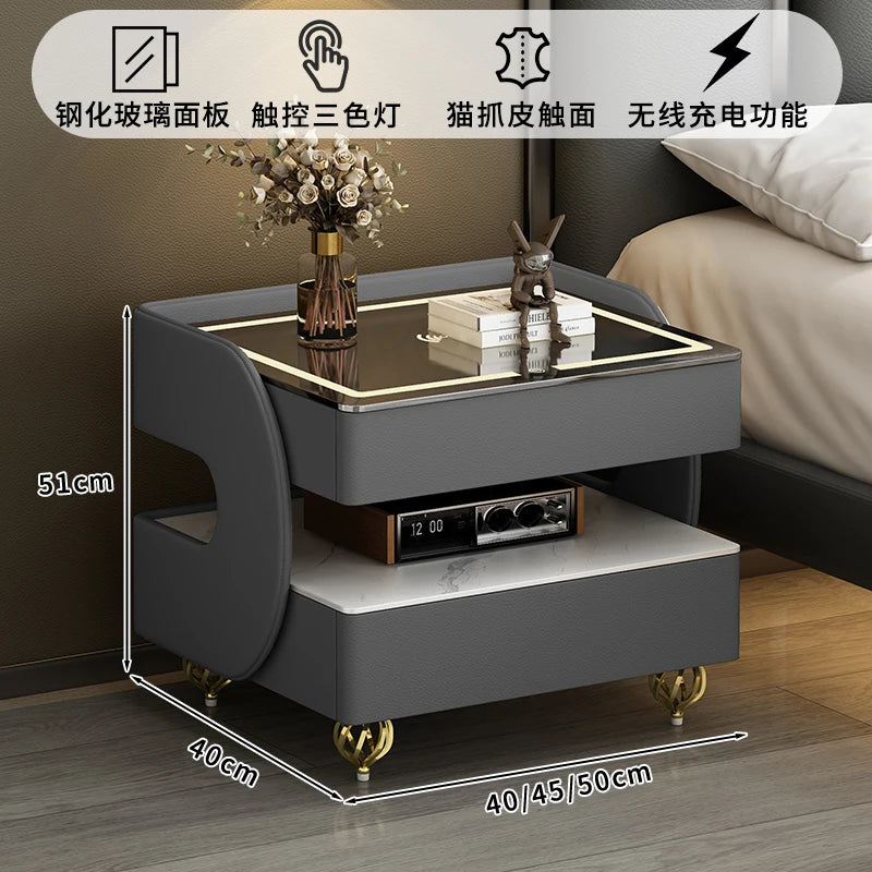 Modern Designer Nightstands With Lock Minimalist Premium Aesthetic Bedside Table Metal Legs Glamour Table De Nuit Furnitures