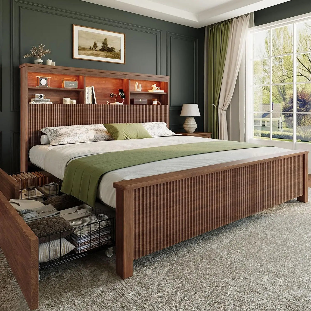 King Bed Frame with 4 Storage Drawers for Bedroom, Customized