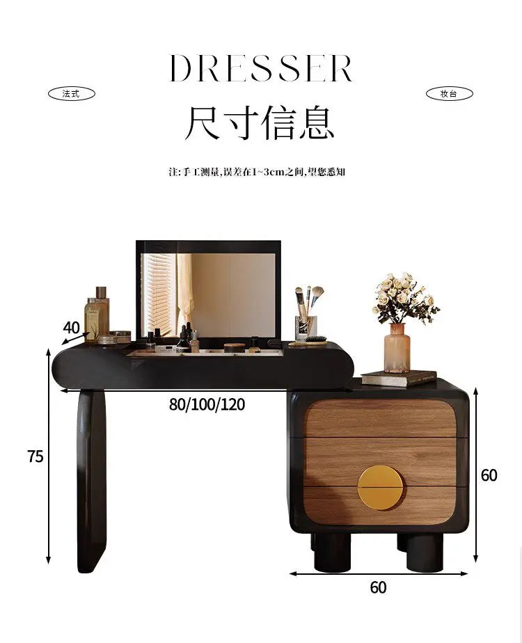 Black Flip Makeup Dressing Table With Light Mirror Stool Headdresses Vanity Desk Dresser Wooden Hairstyle Hotel Furniture