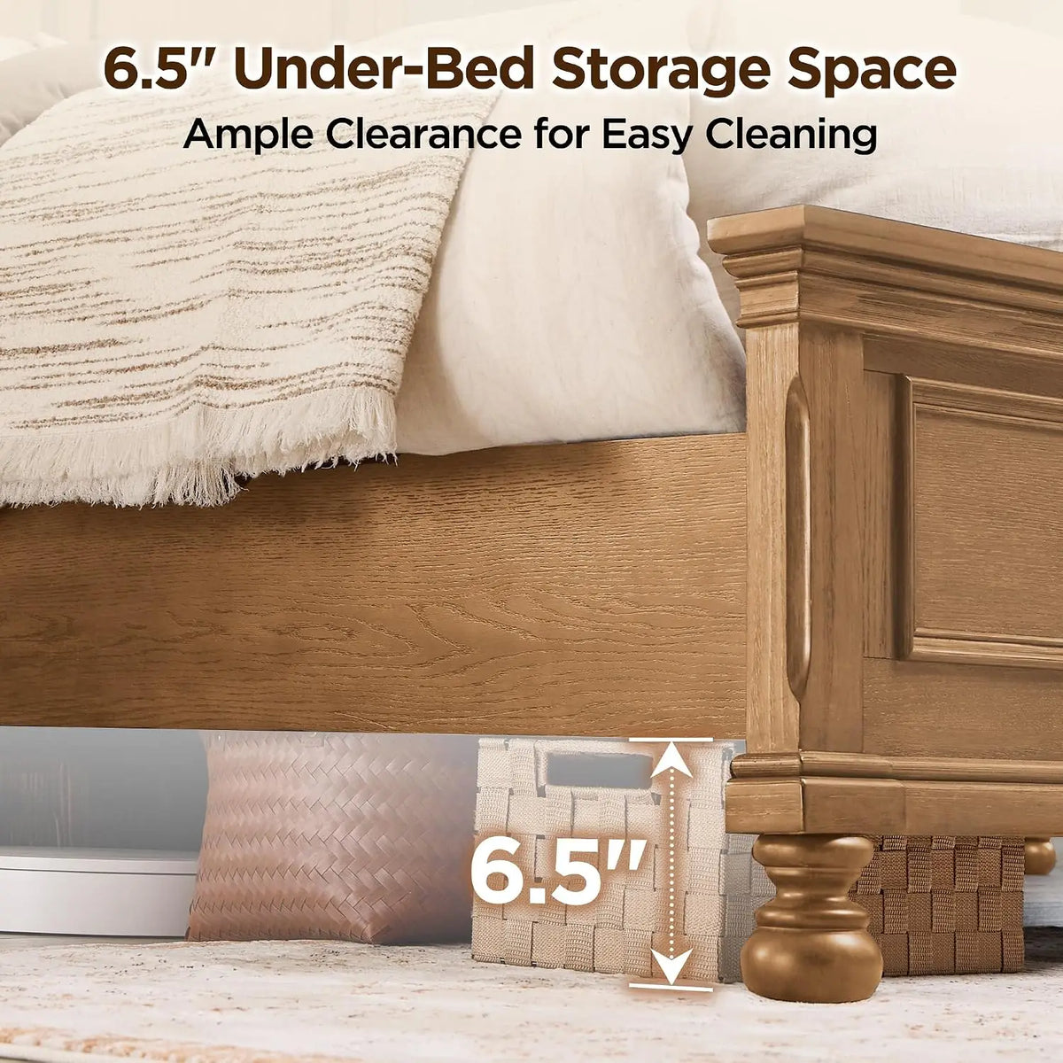 Solid Wood Queen Platform Bed Frame Traditional Style No Box Spring Needed, Customized
