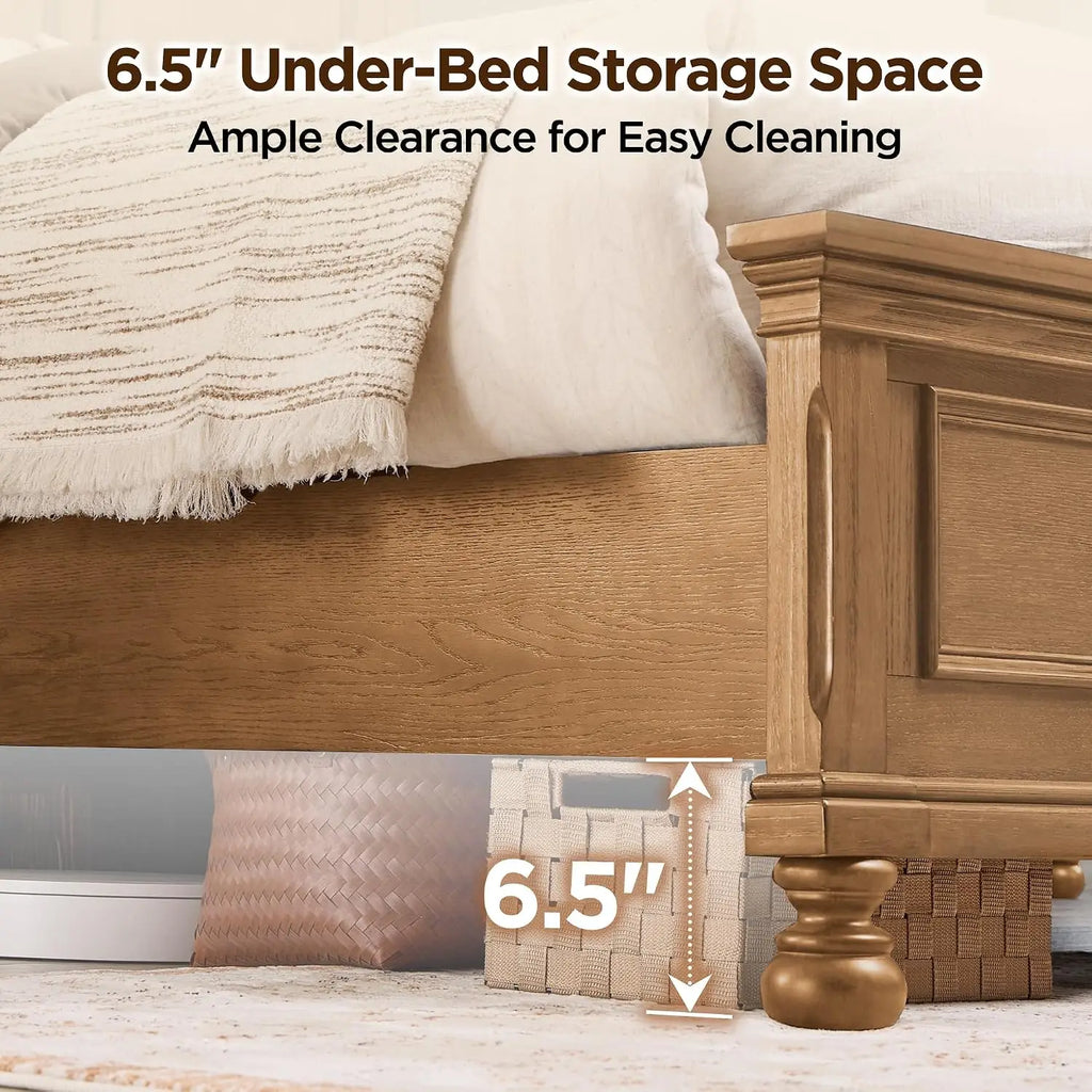 Solid Wood Queen Platform Bed Frame Traditional Style No Box Spring Needed, Customized