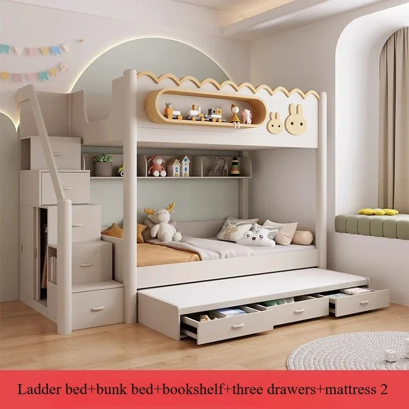 135x190cm Modern Bunk Full Size Bed Full Sizebed Frame Dorm Room Essential Loftbed With Desk Loft Beds Double Home Furniture