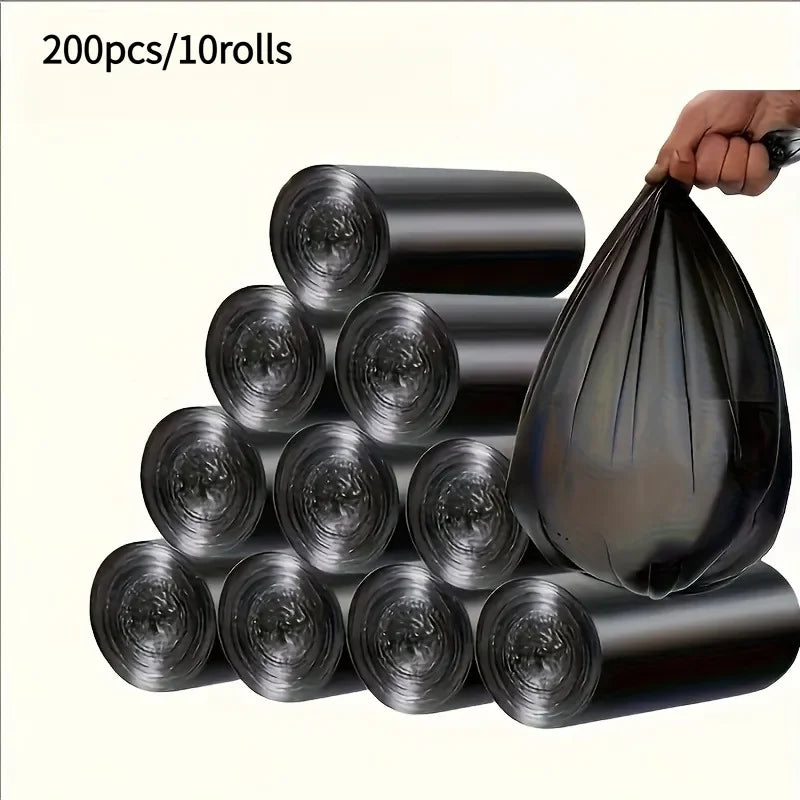 10 Rolls of Black Trash Bags, 1 Roll Contains 20 Bags,  Strong Plastic Bags, Suitable for Home, Office