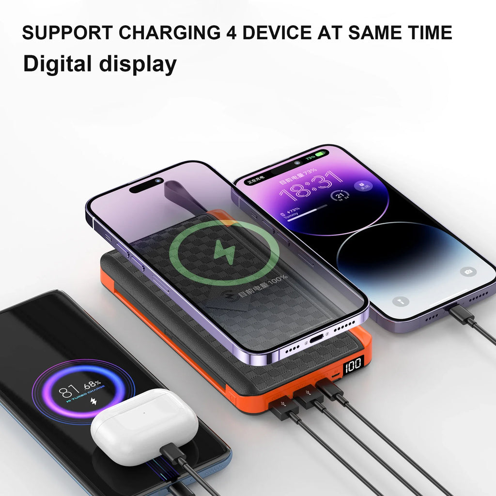 20000mAh Solar Power Bank Qi Wireless Charger 3 Solar Panel Folding Powerbank for iPhone 16 15 14 13 12 Huawei Xiaomi Poverbank