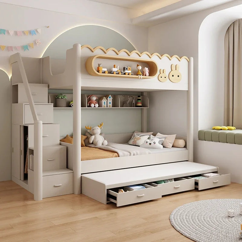 135x190cm Modern Bunk Full Size Bed Full Sizebed Frame Dorm Room Essential Loftbed With Desk Loft Beds Double Home Furniture
