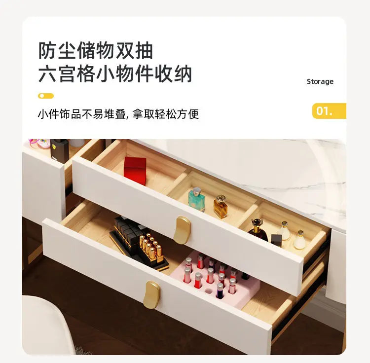 Led Light Mirror Dressing Table Desk Drawers French Wood Vintage Elegant Makeup Vanity Luxury Modern Storage Pink Furniture