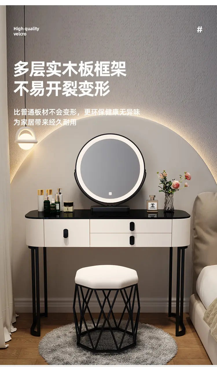 Led Light Mirror Dressing Table Desk Drawers French Wood Vintage Elegant Makeup Vanity Luxury Modern Storage Pink Furniture