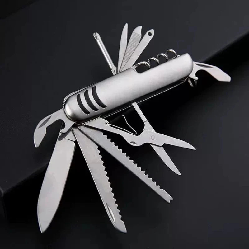 Utility Knife, 11-in-1 Pocket Knife with Screwdriver, Stainless Steel Bottle Opener, Wood Saw Scissors, Outdoor Emergency Tool