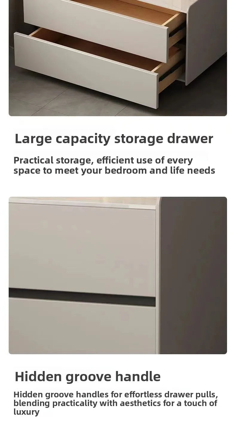 Solid Wood Nightstand No Assembly Large Drawer Hidden Handles Rounded Corners Safe Eco-Friendly Bedroom Furniture