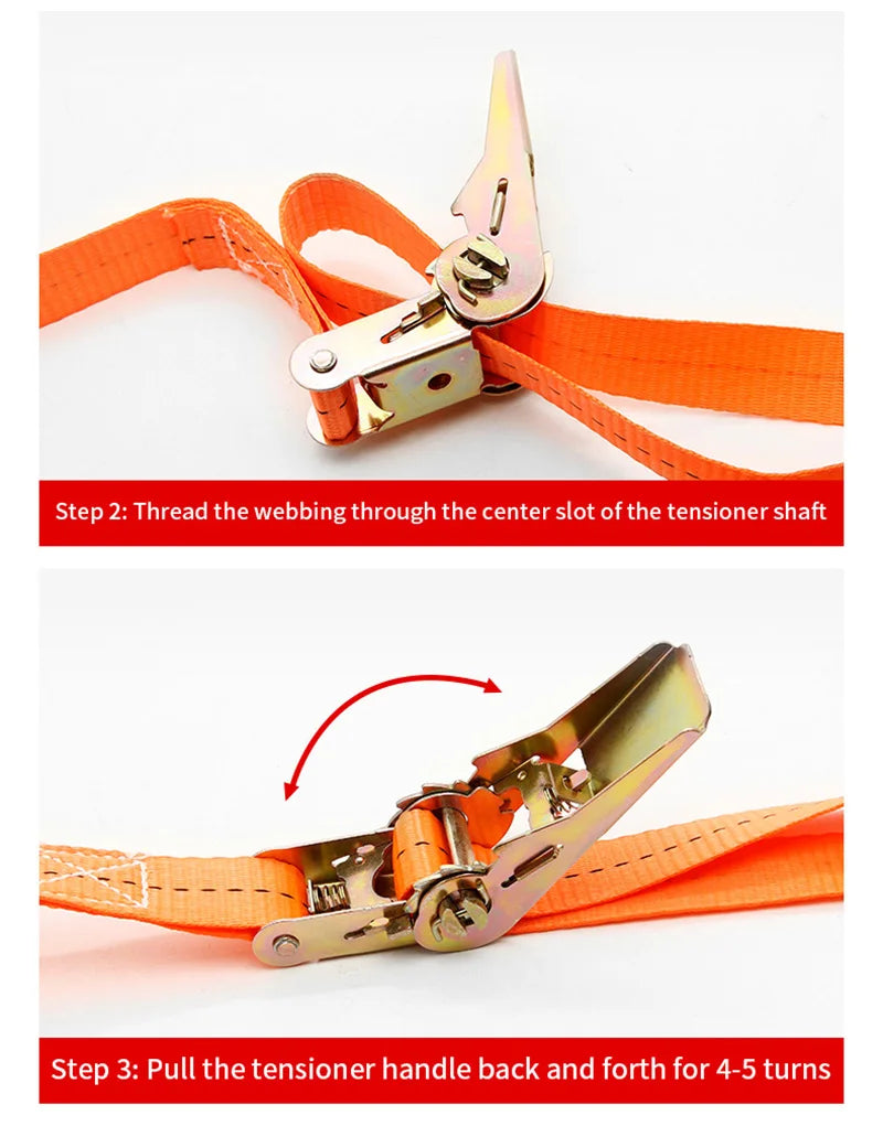 Heavy Duty Metal Buckle Tie-Down Cargo Straps for Car and Truck - Strong Ratchet Belt for Secure Luggage and Cargo Transport