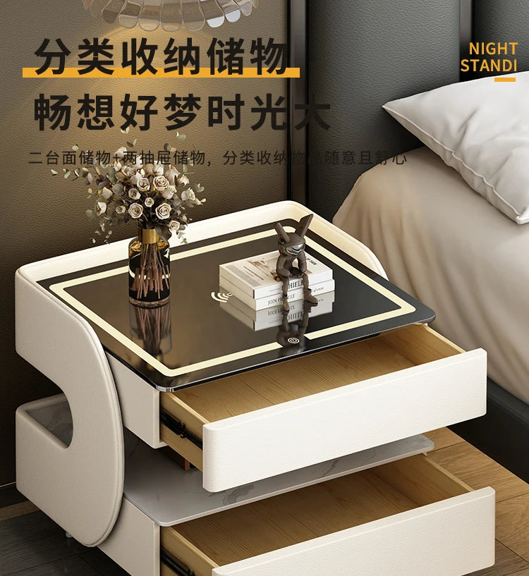 Modern Designer Nightstands With Lock Minimalist Premium Aesthetic Bedside Table Metal Legs Glamour Table De Nuit Furnitures