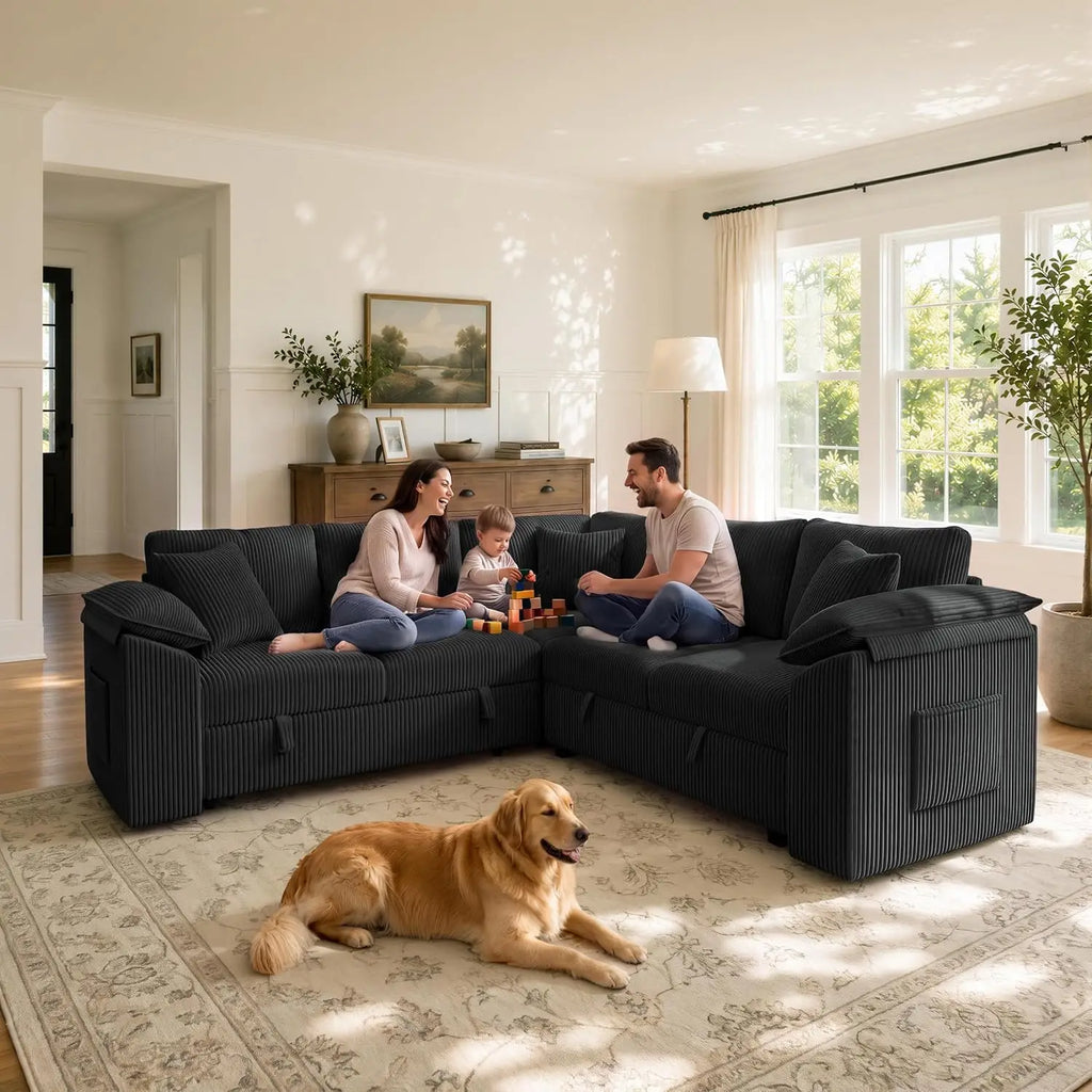 85" Modular Sectional Sleeper Sofa with Pull Out Bed, Black, Customized