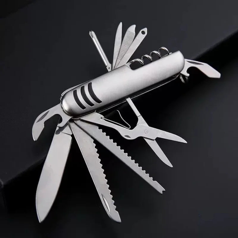 Utility Knife, 11-in-1 Pocket Knife with Screwdriver, Stainless Steel Bottle Opener, Wood Saw Scissors, Outdoor Emergency Tool