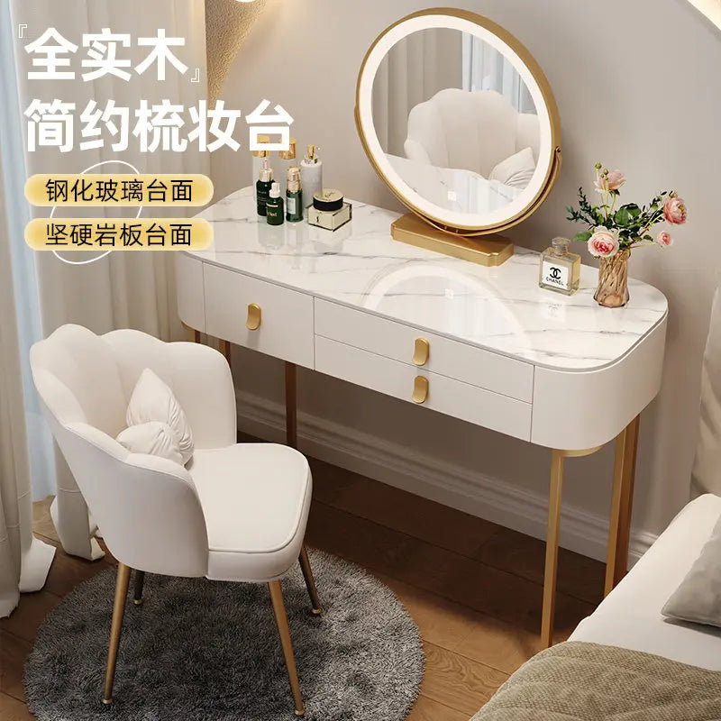 Led Light Mirror Dressing Table Desk Drawers French Wood Vintage Elegant Makeup Vanity Luxury Modern Storage Pink Furniture