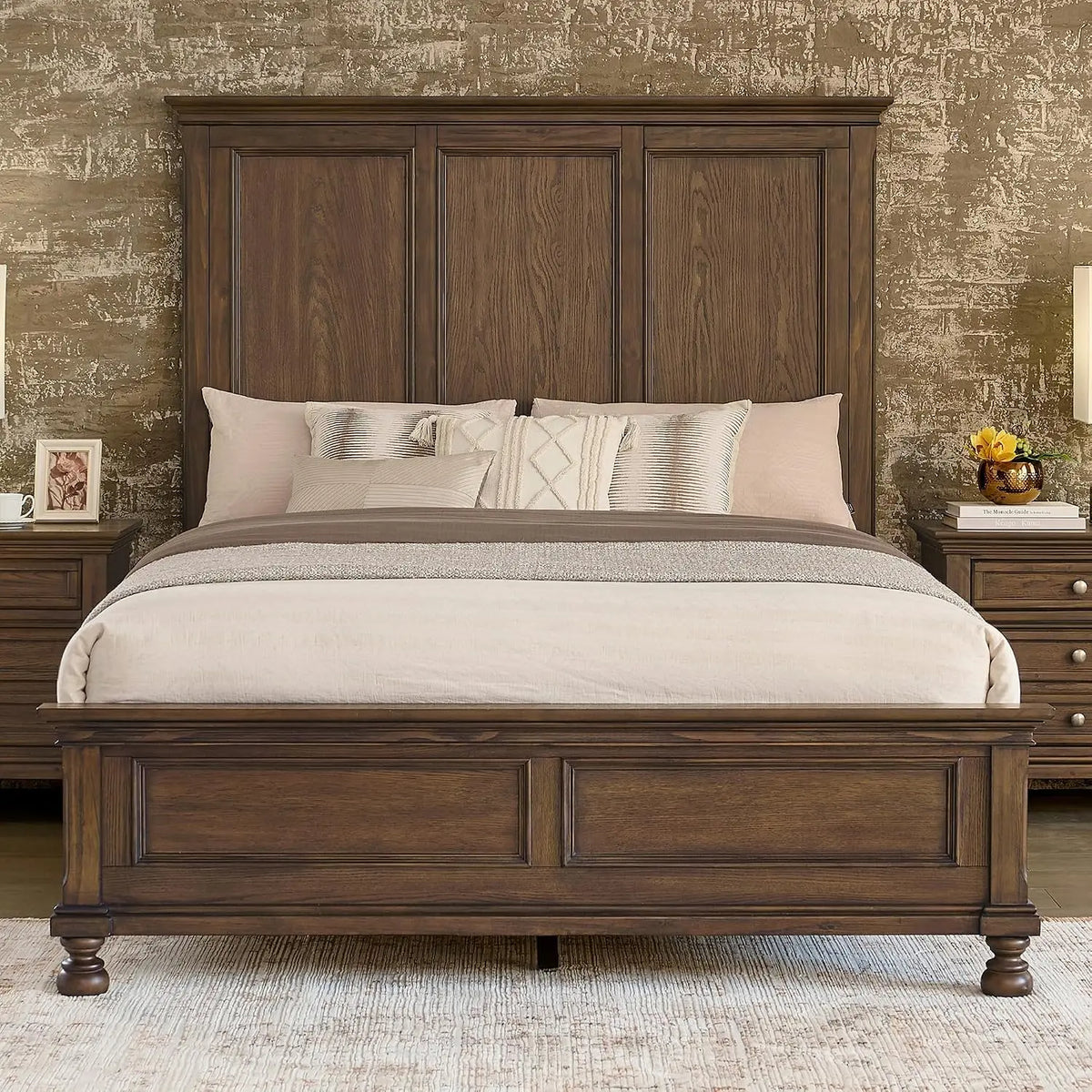 Solid Wood Queen Platform Bed Frame Traditional Style No Box Spring Needed, Customized